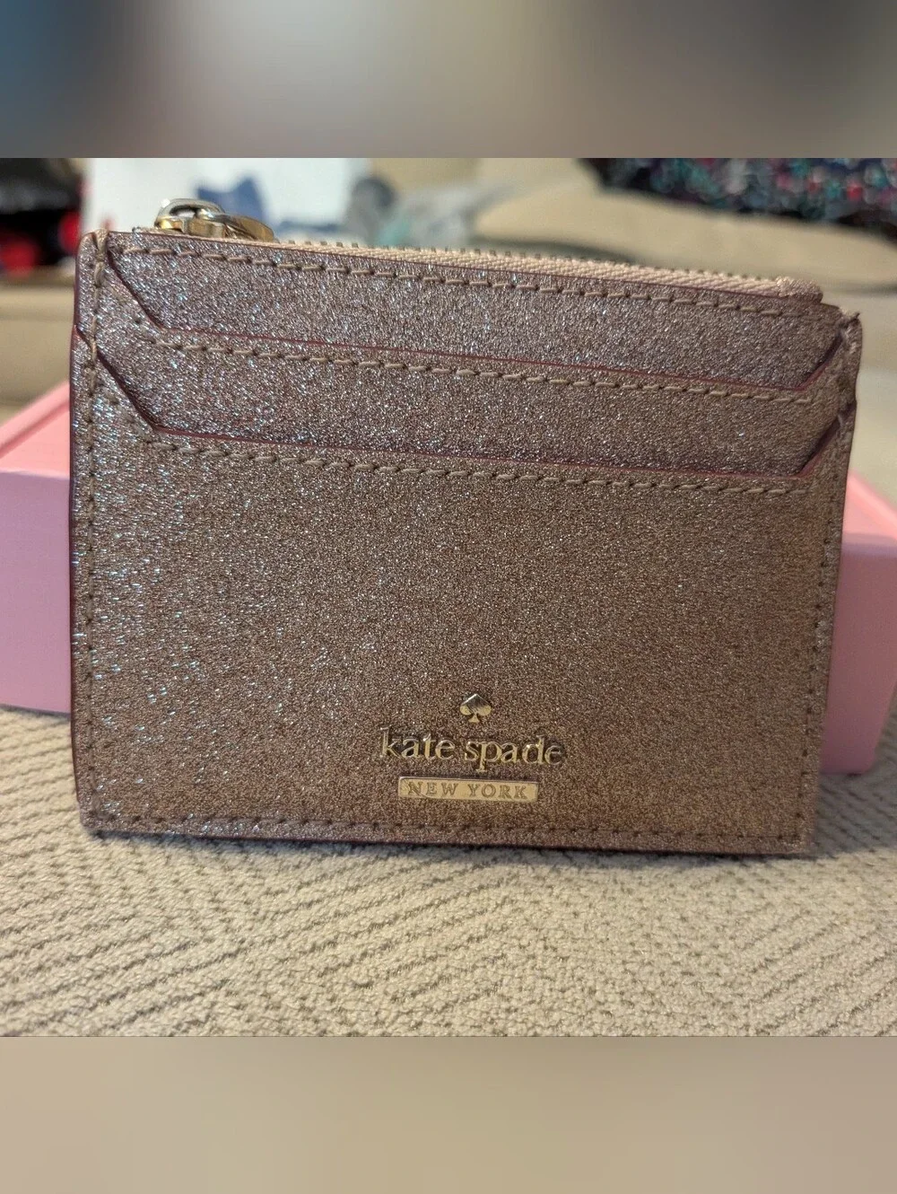 Kate Spade Glitter Storybook Rose Gold Card & Key Holder